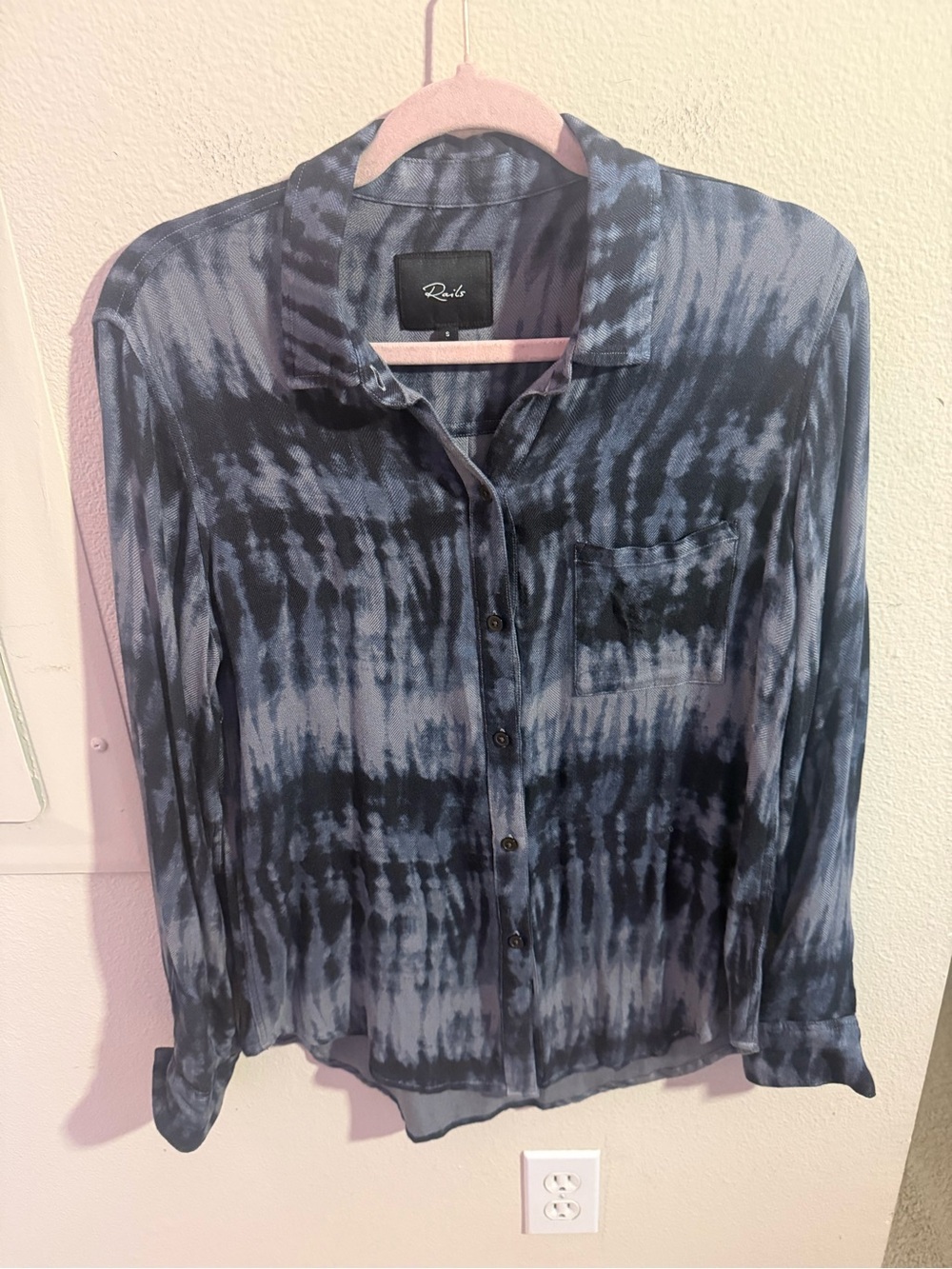 Rails Hunter Black Tie Dye Button Down Shirt Blue Black Small